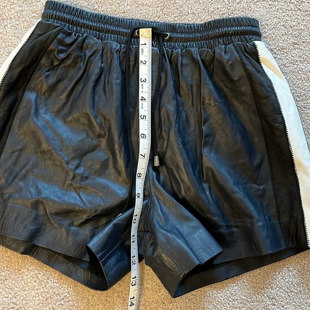 Jonathan Simkhai Leather Shorts w/ Stipe Size XS Black White Pull-On NWOT - Picture 7 of 8